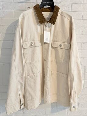 Men’s Cream Utility Jacket with Brown Corduroy Collar + 3 Button Down Shirts